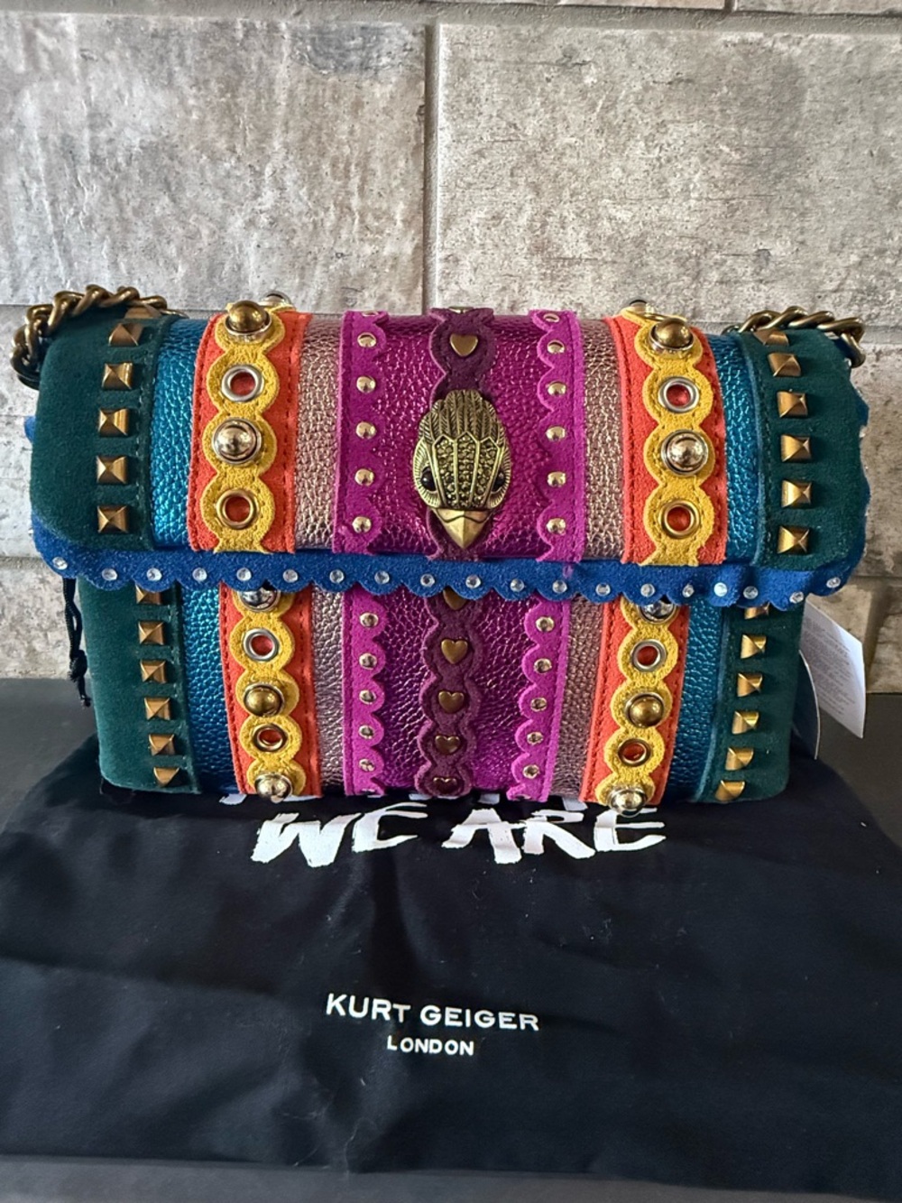 Kurt Geiger Teal, Purple & Gold Embellished Shoulder Bag